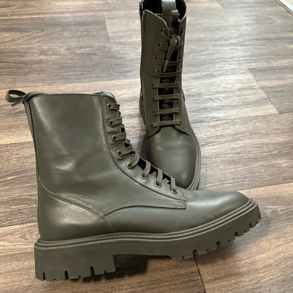 Zara green LEATHER LACE-UP FLAT
ANKLE BOOTS - Picture 7 of 12